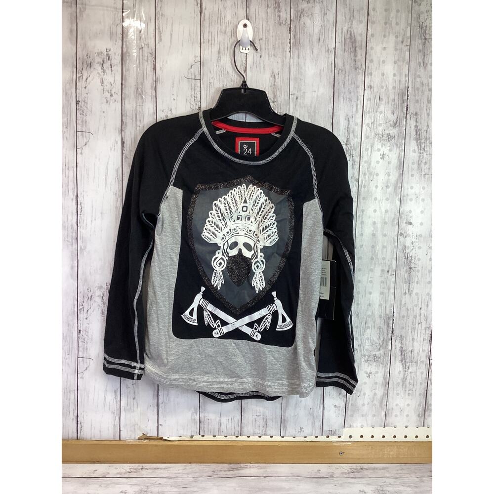 CR-24 Chrome Edge Shirt Black Indian Headdress Skull Facemask Long Sleeve 10/12